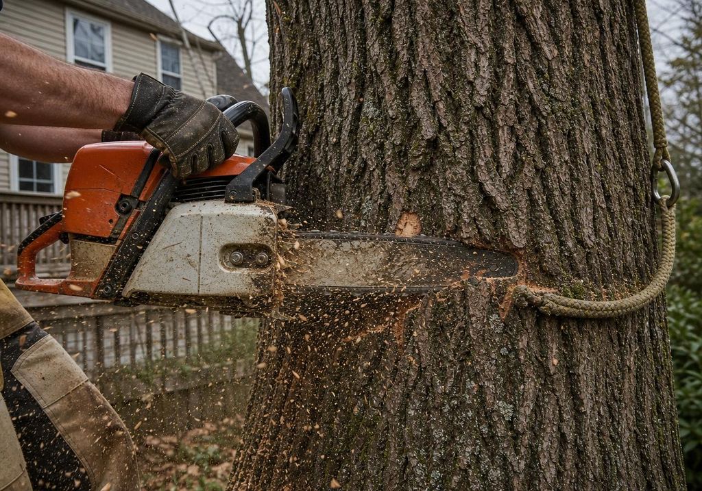 Hazardous large tree removal near structure in Grand Rapids MI by Diversified Tree Service