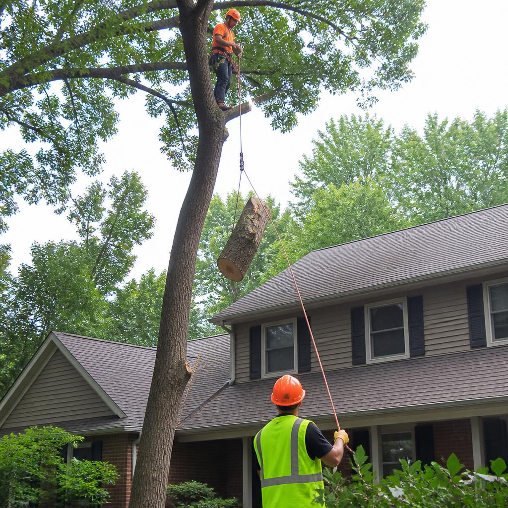 Insured tree work protecting home and roofline in Grand Rapids MI